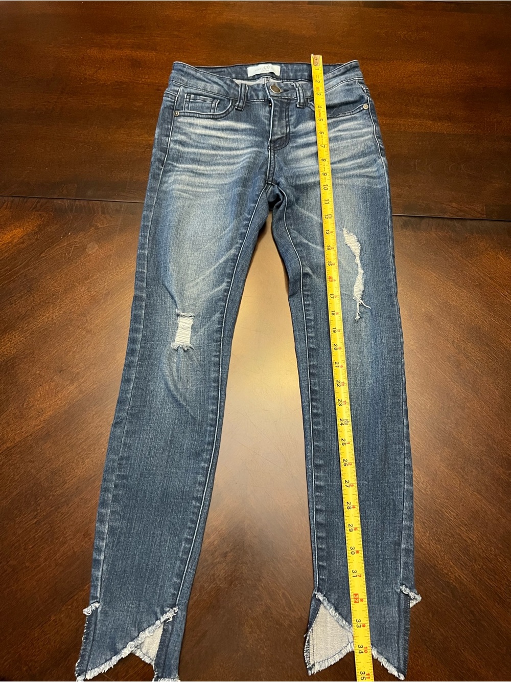 Judy Blue Medium Blue Distressed Skinny Jeans with Raw V-Hem